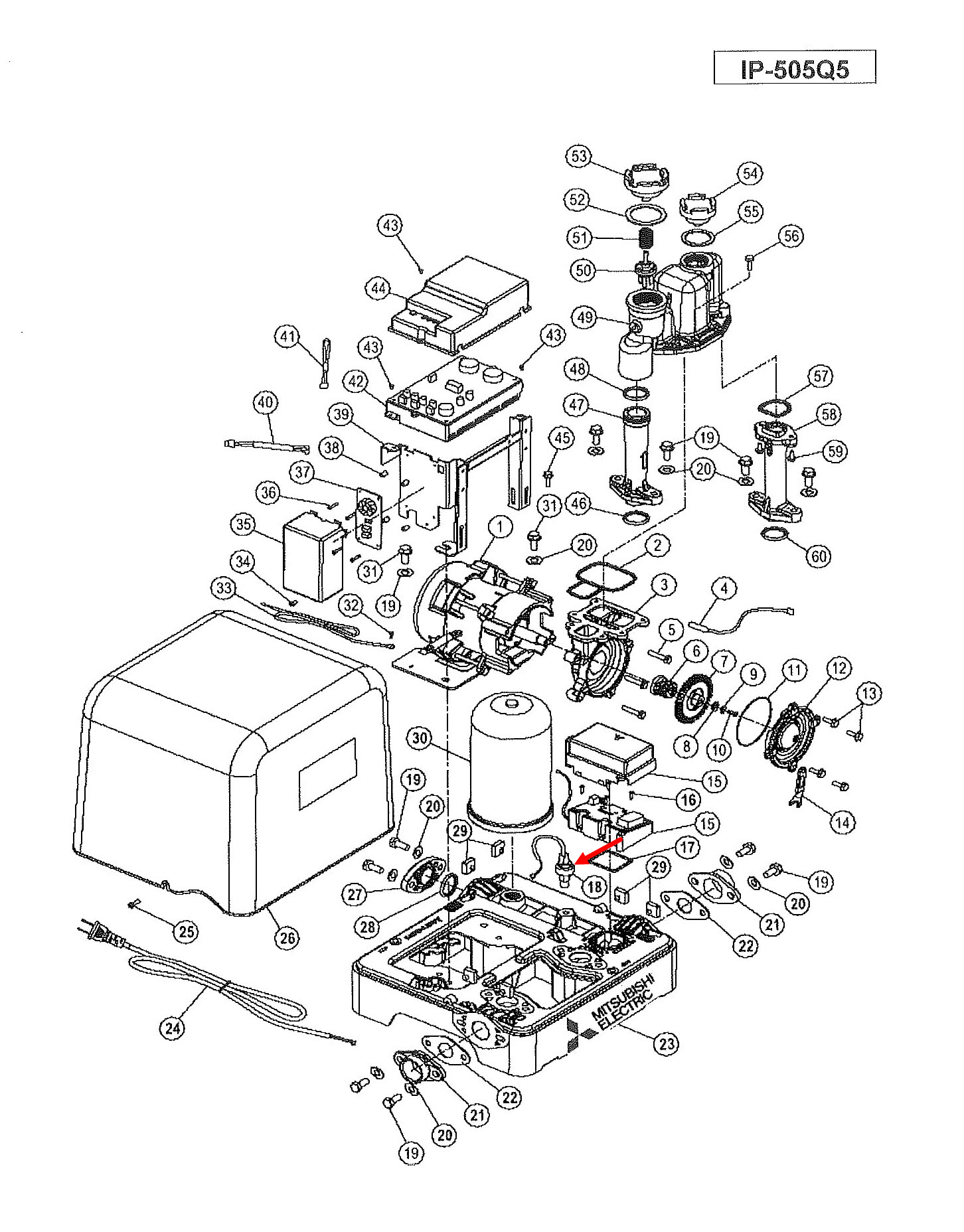 สวิทช์เซ็นเซอร์ควบคุมความดัน ปั๊มน้ำ มิตซู IP-505 [#18] Pn.H05201G00 (แท้)##