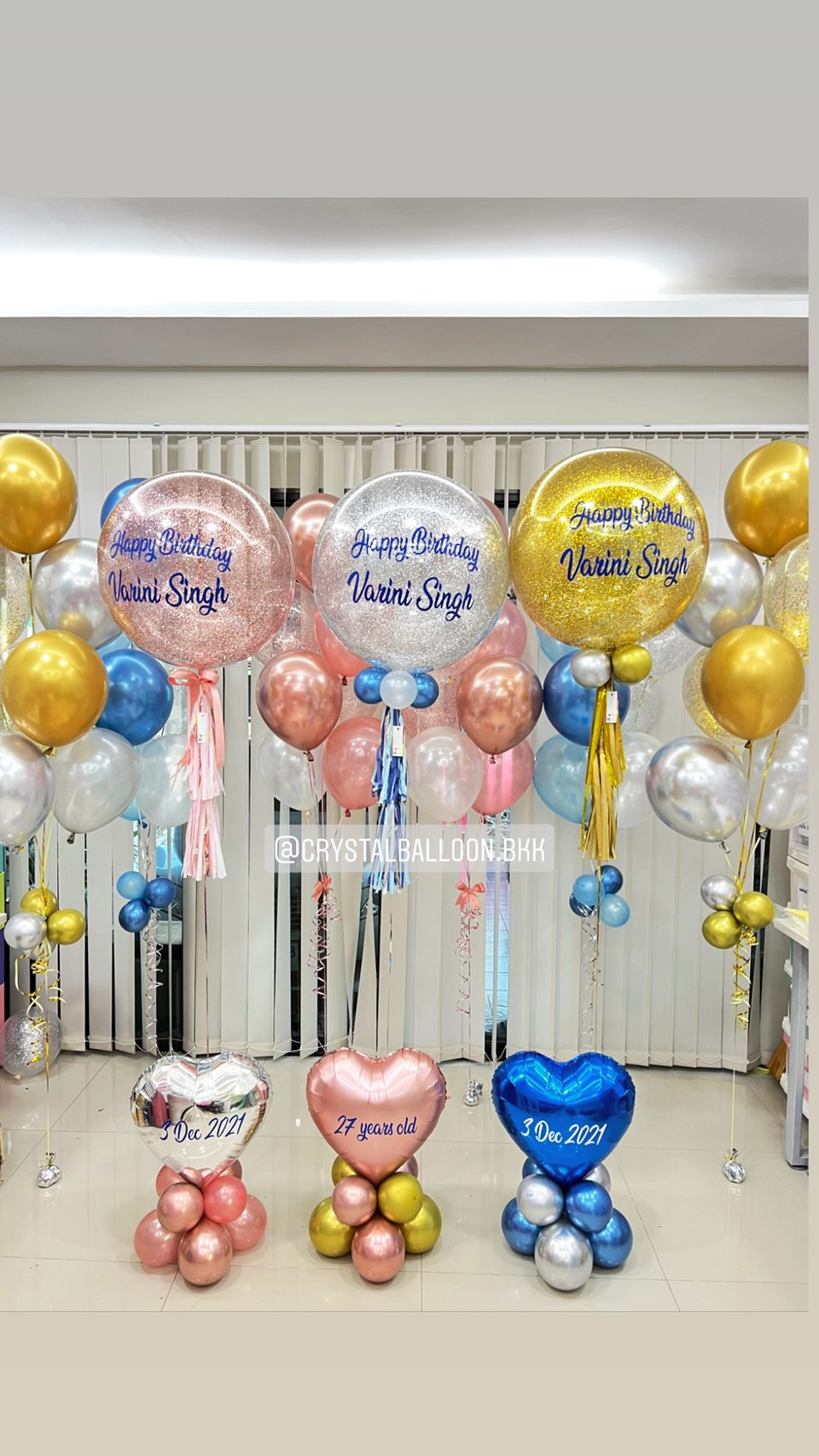 ลูกโป่ง วันเกิด Bubble 24" 3 ลูก พร้อม ช่อลูกโป่ง ช่อ 7 ลูก 6 ช่อ,ลูกโป่งใส ใส่กลิตเตอร์,ฟอยล์หัวใจ 18" ตั้งฐาน 3 ชิ้น พร้อมตกเเต่ง สามารถเปลี่ยนสีลูกโป่ง/เปลี่ยนข้อความ/เปลี่ยนขนาดได้