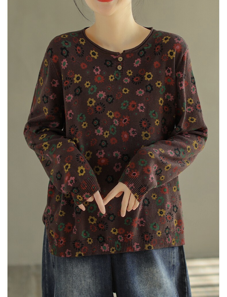 เสื้อยืดไหมพรมลายดอกไม้