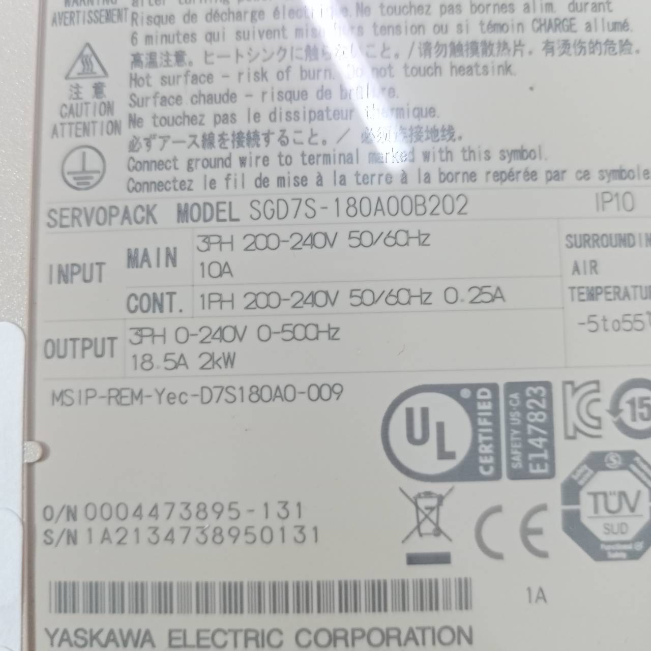SGD7S-180A00B202 SERVO DRIVE " YASKAWA "