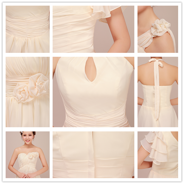 พร้อมส่ง ชุดราตรีสั้น ชุดเพื่อนเจ้าสาว สีครีม Ivory-001D