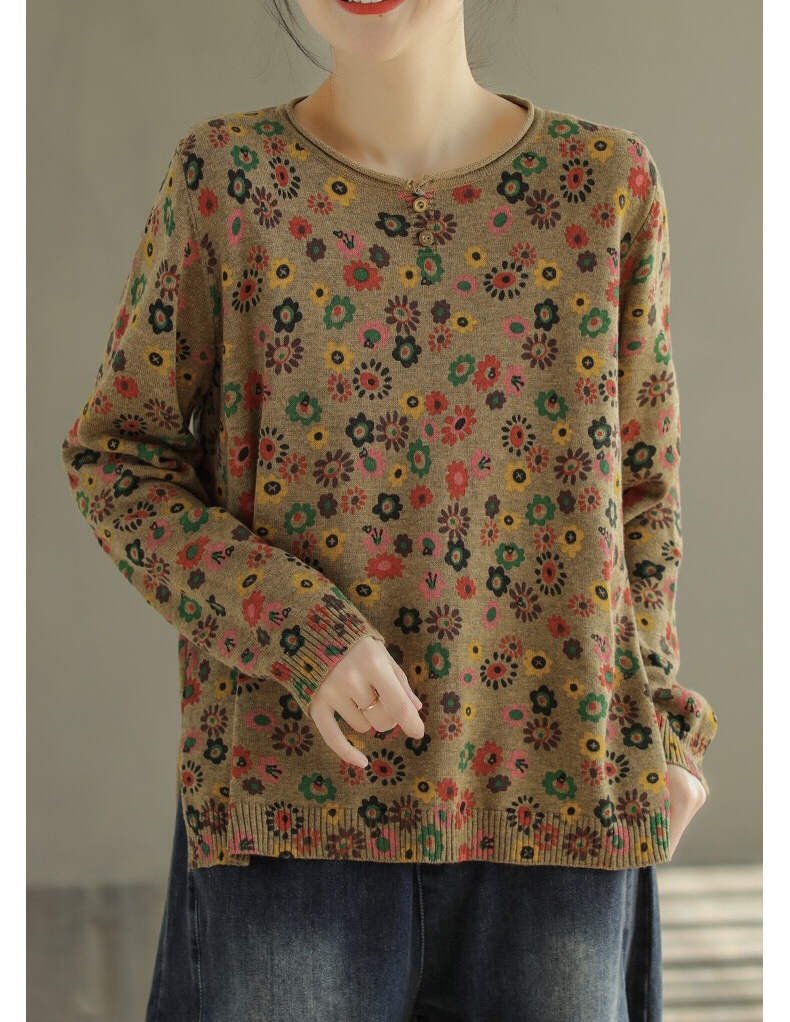 เสื้อยืดไหมพรมลายดอกไม้