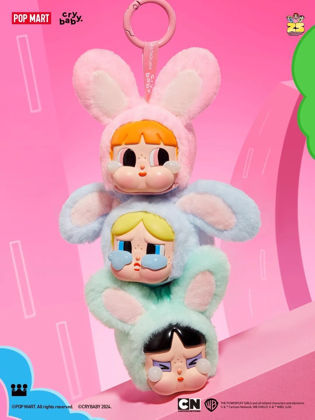 PRE. พวงกุญแจ POPMART CRYBABY x Powerpuff Girls ของแท้ 100% นำเข้า 14-25วัน