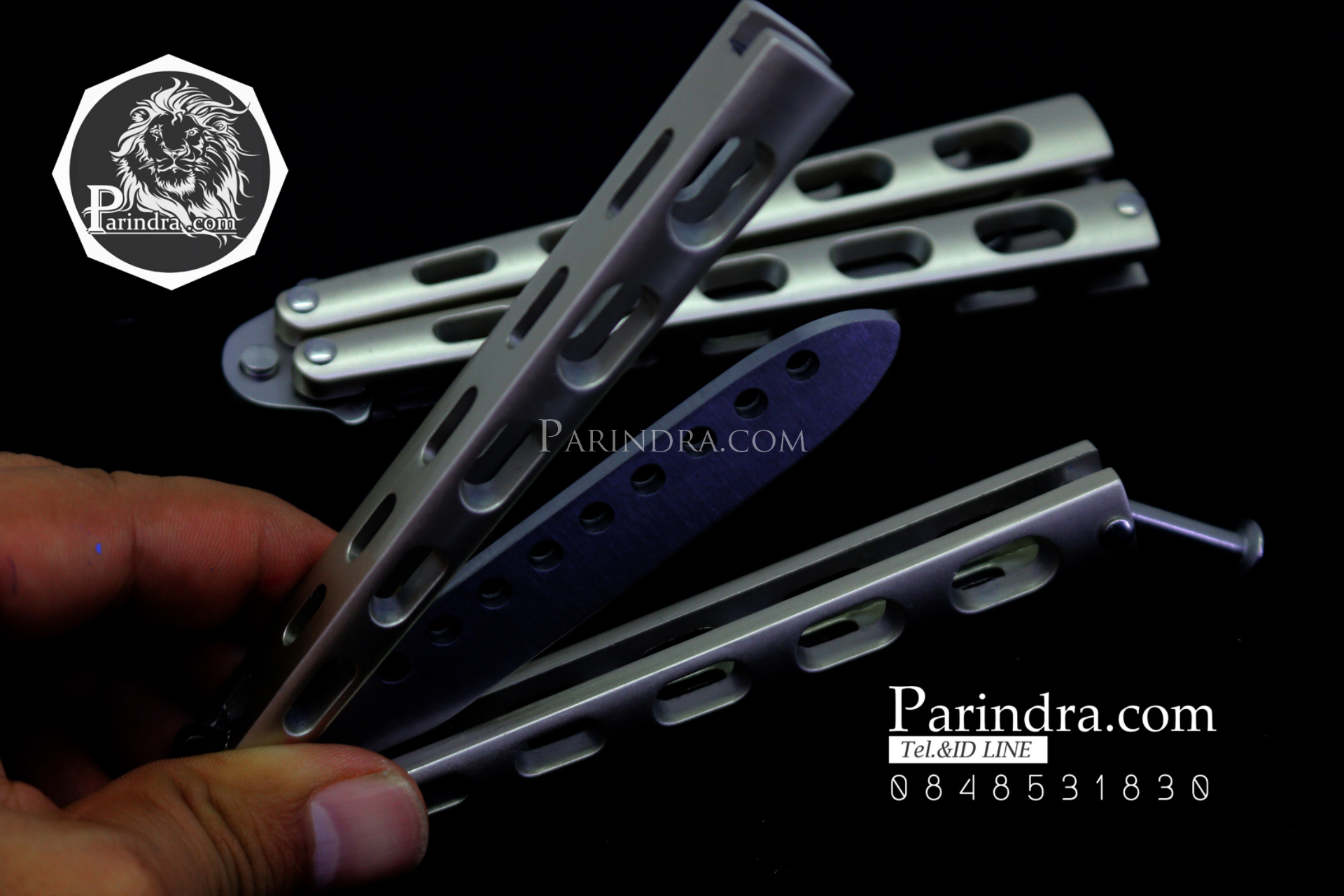 มีดบาลีซอง Balisong มีดควง มีดปีกผีเสื้อ ไม่มีคม สำหรับการฝึกควง สีเงินไทเทเนี่ยม ขนาด 9 นิ้ว BLA012