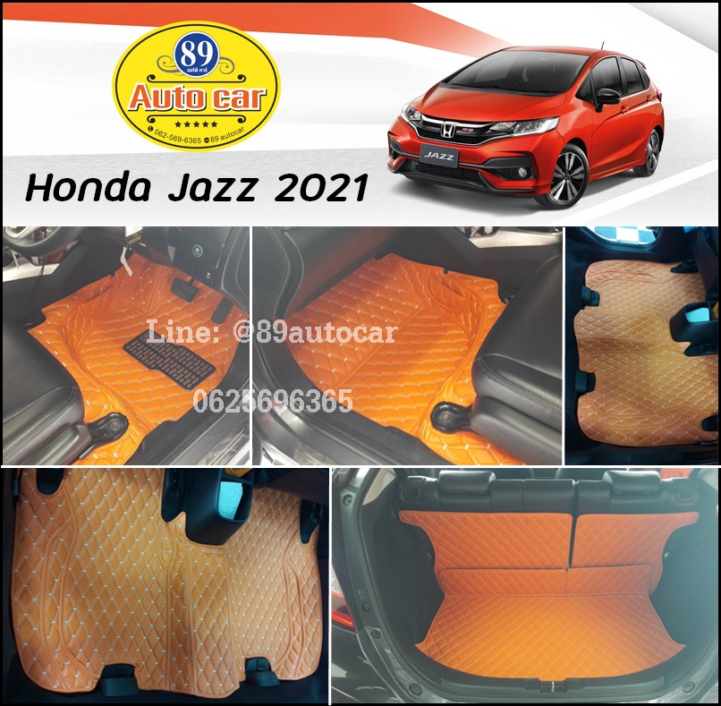 พรมปูพื้นรถยนต์ Honda Jazz 2014-2022 ปูพรมvvip สีส้มด้ายทอง เต็มคัน
