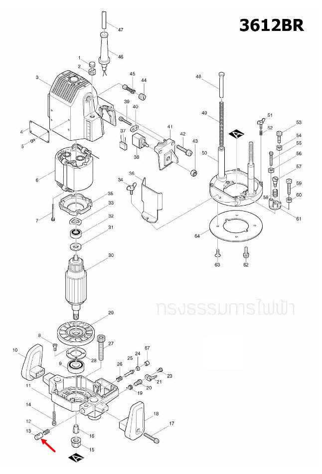 สลักฝาปิดทุ่น เราท์เตอร์ (Router) Makita-มากีต้า 3612BR [#13] Pn.323559-3 (แท้) ##