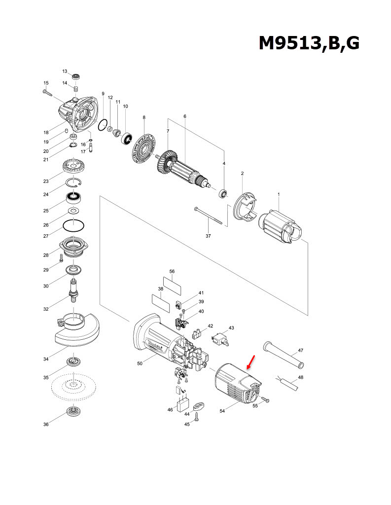 ด้ามจับท้าย มากีต้า M9512, M9513, M9513B, M9513G [#54] Pn.457483-9 (แท้)