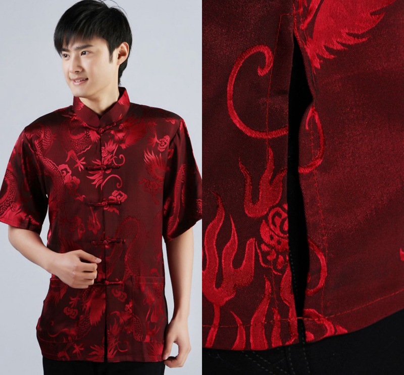 Pre-order ชุดจีน เสื้อจีนชาย แขนสั้น สีทอง