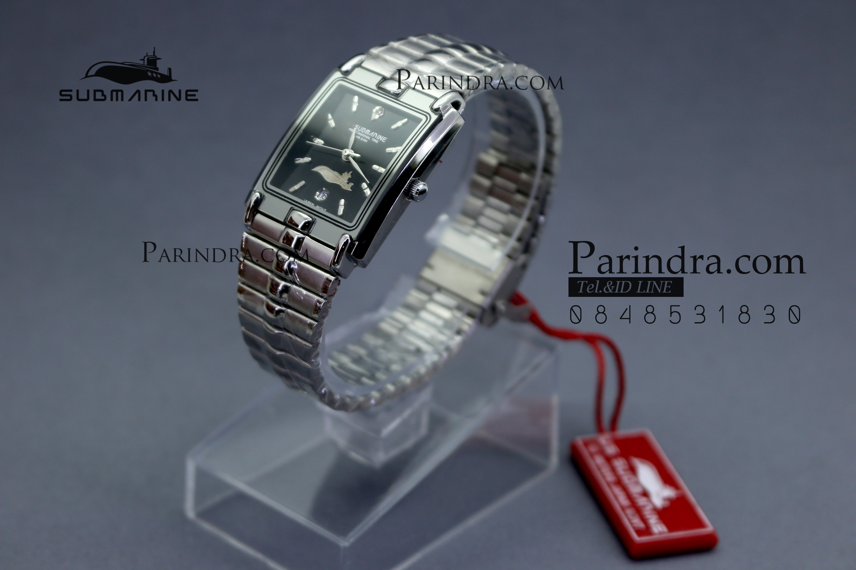 นาฬิกา U.S. submarine รุ่น SUB1014M เรือนใหญ่ สายสแตนเลสสีเงินหน้าปัดดำ