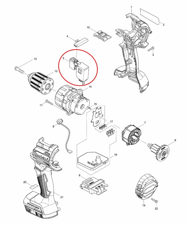 สวิทช์ สว่านไขควงไร้สาย Makita มากีต้า DJR188, DHP481, DDF481, DHP484, DDF484 Pn.650710-5 (แท้) ##