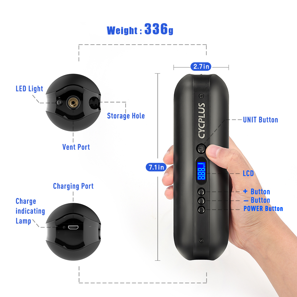 ปั๊มลมดิจิตอล CYCPLUS A3 Portable bicycle pump Inflat Bike Bicycle Tire 150PSI. สูบได้ทั้งจักรยาน รถยนต์ ลูกบอลต่างๆ เป็นทั้งไฟฉาย