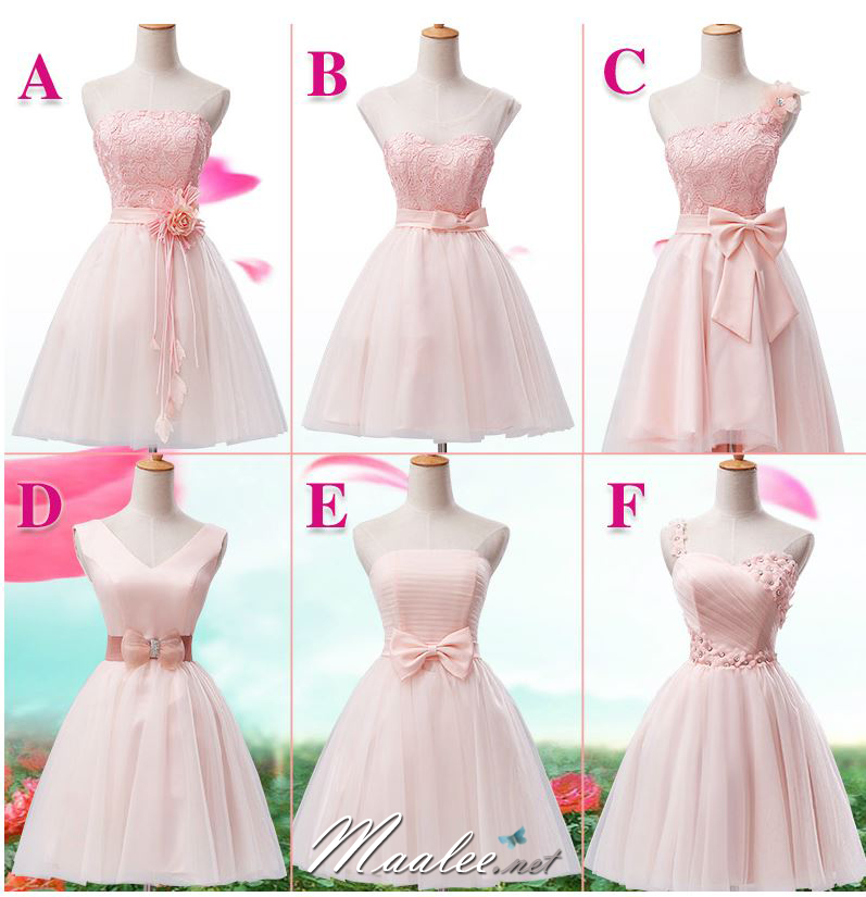 พร้อมเช่า ชุดราตรีสั้น สีโอโรส ไหล่เฉียง แต่งลูกไม้ กระโปรงหน้าสั้นหลังยาว ชุดเพื่อนเจ้าสาว Pink-004C