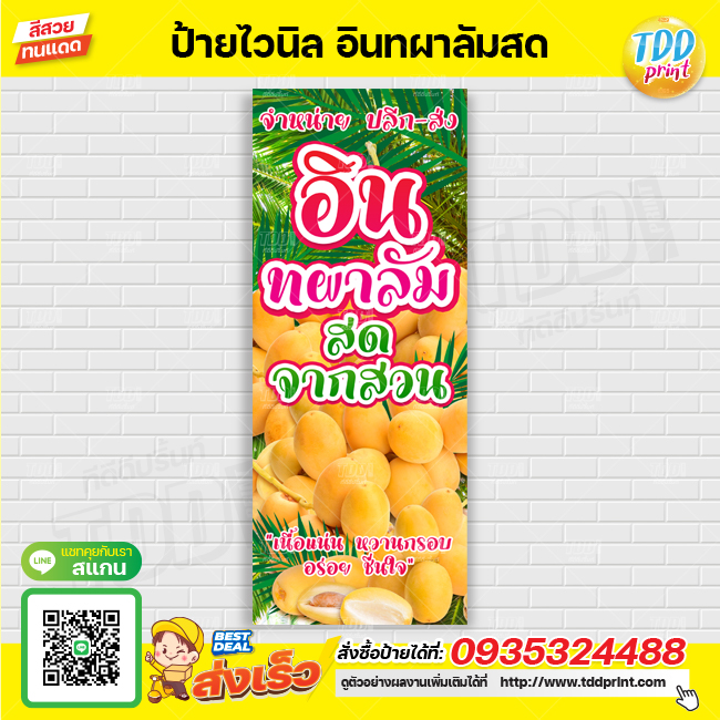 ป้ายไวนิลอินทผาลัมสด V1 ป้ายทนแดด กันน้ำ ภาพคมชัด สีสวยสดใส พร้อมใช้งาน