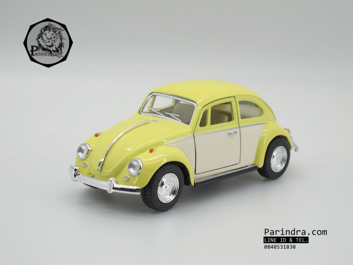 โมเดลรถเหล็กรถเต่า Volkswagen 1967 อัตราส่วน 1:32 สีเหลืองอ่อน ประตูขาว