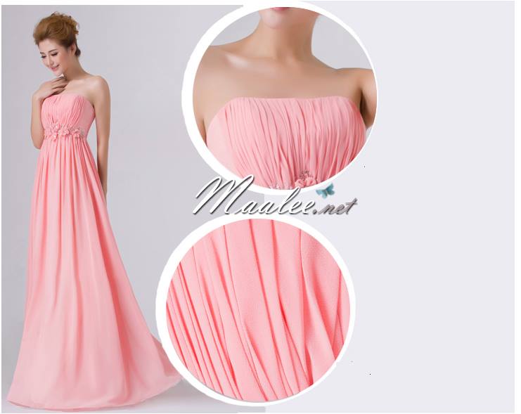 พร้อมส่ง ชุดราตรียาว เกาะอก สีโอรส แต่งดอกเก๋ๆ