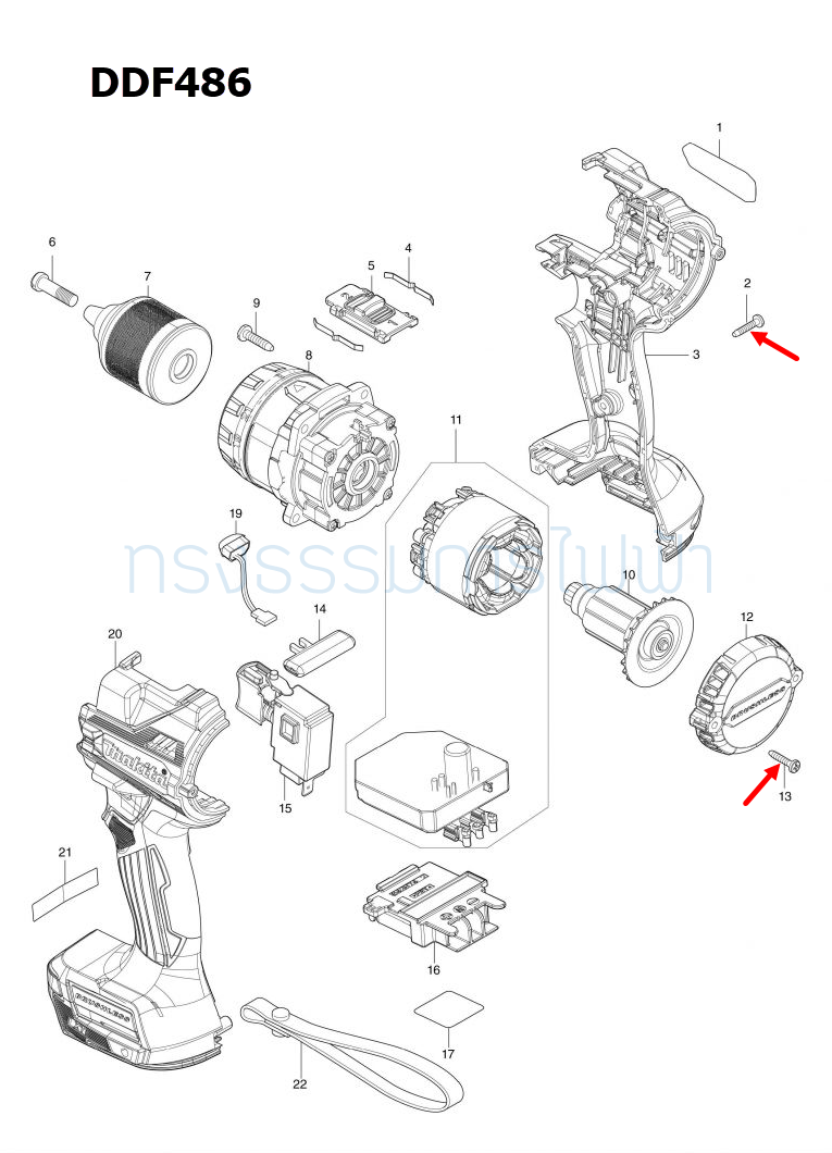 TAPPING SCREW BIND PT3X16 สว่านเจาะกระแทกไร้สาย Makita มากีต้า BTD125, DTW300 [#1, #32], DHP458 [#3], DHP486 [#2], DDF486 [#3, #13] Pn.266130-9 (แท้) ##