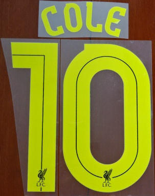 ชุดชื่อและเบอร์ติดเสื้อฟุตบอล #10 โคล สโมสรลิเวอร์พูล (ชุดเยือน UEL 2010/11) PLAYER SIZE ใหม่ / #10 COLE LIVERPOOL Football Club (Away UEL 2010/11) PLAYER SIZE Name and Number Set NEW