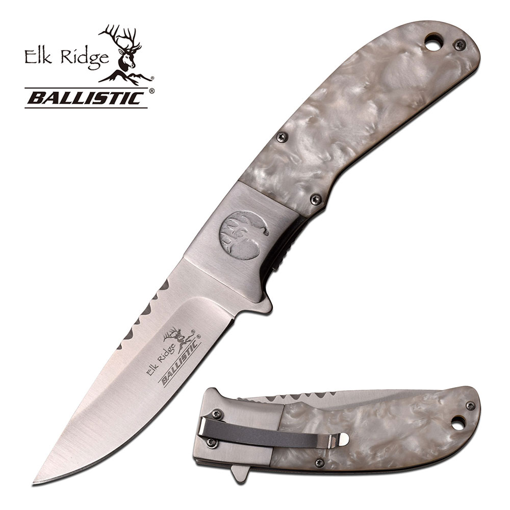 มีดพับ Elk Ridge #ER-A168WP ACRYLIC WHITE PEARL HANDLE ของแท้