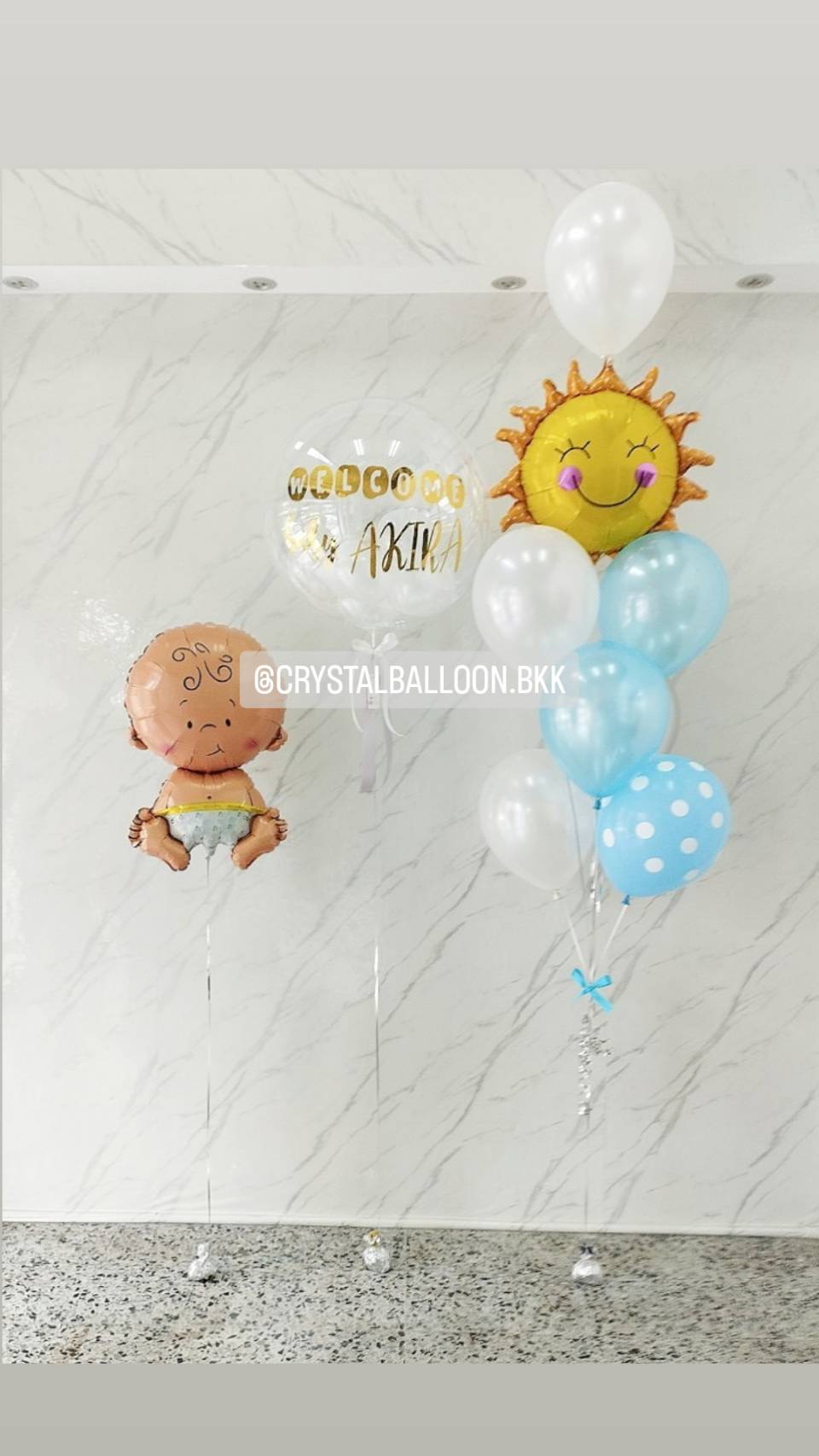 ลูกโป่ง Welcome Baby Bubble USA 24" สีขาว พร้อม ฟอยล์เด็กผช. 1 ชิ้น,ช่อฟอยล์พระอาทิตย์ ช่อ 7 ลูก 1 ช่อ พร้อมตกแต่ง สามารถเปลี่ยนสีลูกโป่ง/เปลี่ยนข้อความ/เปลี่ยนฟอยล์ตกแต่งได้