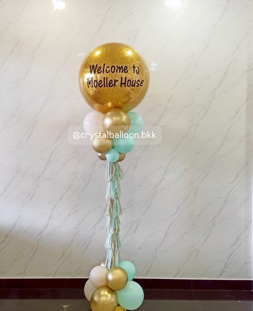 เสาลูกโป่ง เปิดงาน Bubble ขนาด 36" กลิตเตอร์สีทอง 1 เสา พร้อมตกแต่ง สามารถเปลี่ยนสีลูกโป่ง/เปลี่ยนข้อความได้
