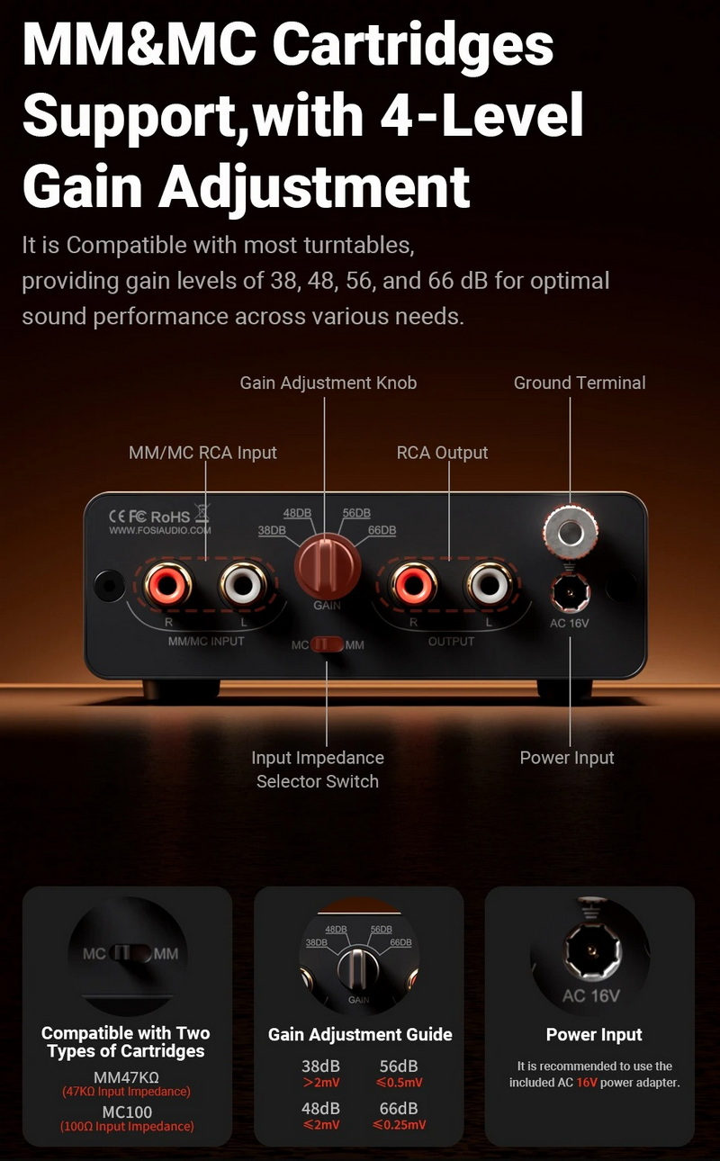 Fosi Audio BoxX5 พรีแอมป์โฟโนสำหรับเครื่องเล่นแผ่นเสียง รองรับ MM และ MC ประกันศูนย์ไทย