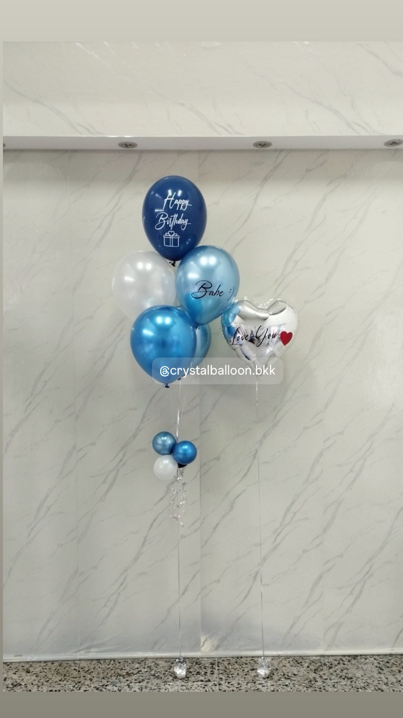 ลูกโป่ง วันเกิด ลูกโป่งช่อ 5 ลูก 1 ช่อ พร้อม ฟอยล์หัวใจ ขนาด 18" 1 ชิ้น ธีมสีน้ำเงิน-เงิน พร้อมตกแต่ง สามารถเปลี่ยนสีลูกโป่ง/เปลี่ยนข้อความได้