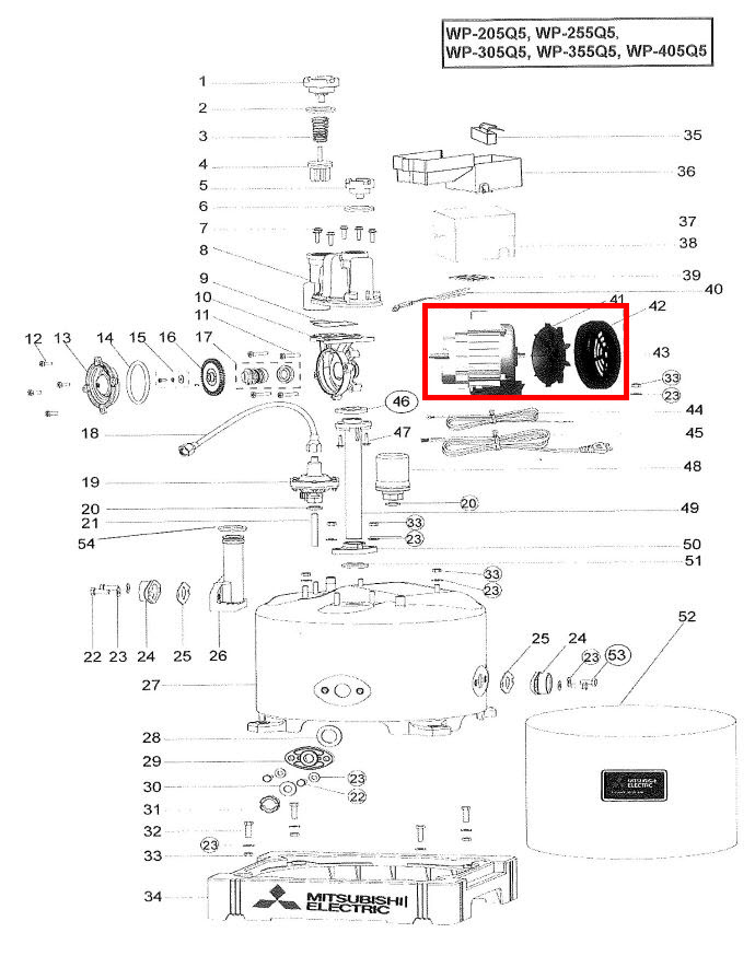 มอเตอร์ ปั๊มน้ำ มิตซู EP-205, EP-255, WP-205, WP-255 Pn.H02508P28 (แท้) ##