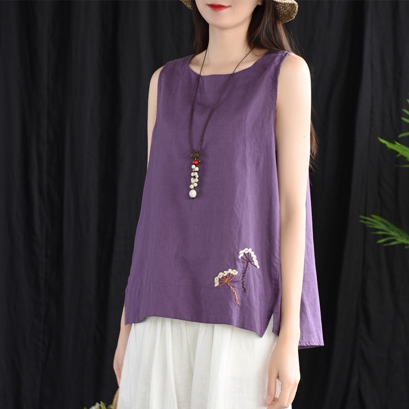 เสื้อแขนกุดผ้าลินินปักลาย