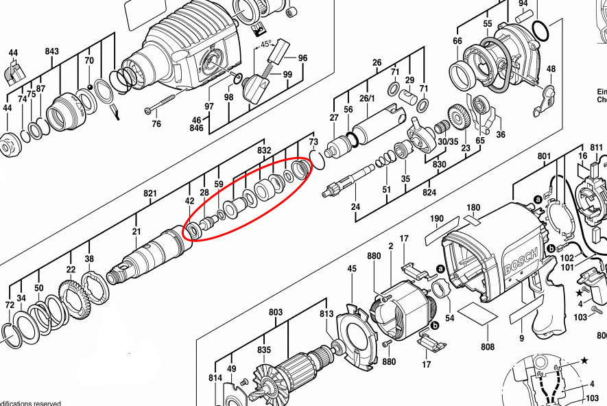 ชุดแกนกระแทก + ถ้วย สว่านโรตารี่ BOSCH GBH 2-22, 2-23 #I7
