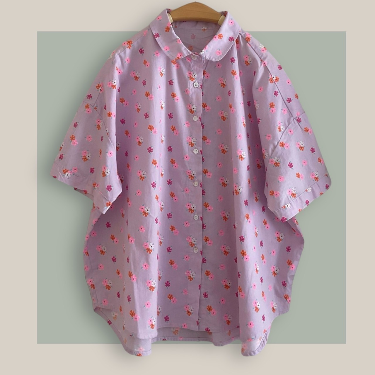 เสื้อผ้าฝ้ายลายดอกไม้ทรงโอเวอร์ไซส์