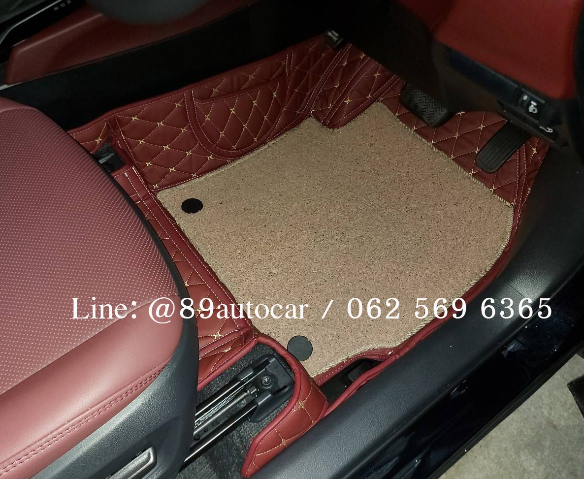 พรมปูพื้นรถยนต์ Toyota Collora Cross 2022 ปูพรม7D สี แดงเลือดหมู + ไวนิลดักฝุ่นสีครีม เข้ารูป