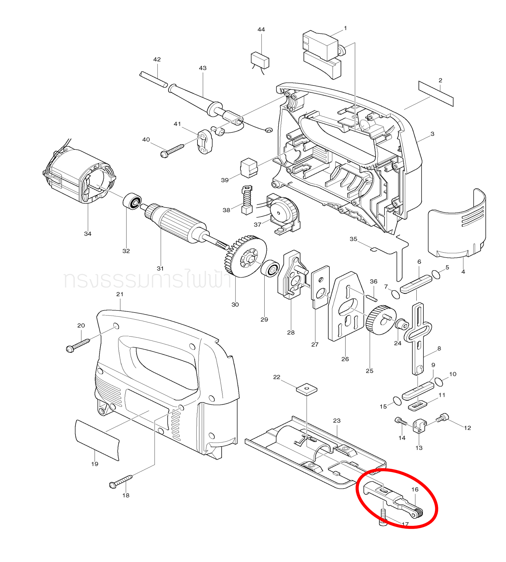 ล้อ+ก้านล้อ, ล้อประคอง เลื่อยจิ๊กซอว์ Makita 4323, 4327 Pn.158393-0 (แท้) #G11