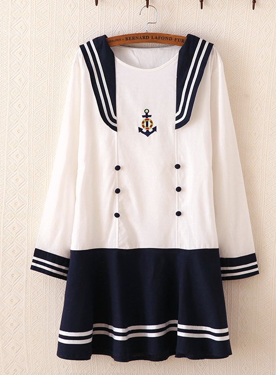 เสื้อ/เดรสผ้าฝ้ายนุ่มปกกะลาสี