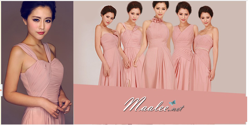 พร้อมส่ง ชุดราตรียาว สีชมพู Nude ชุดเพื่อนเจ้าสาว Nude-002F