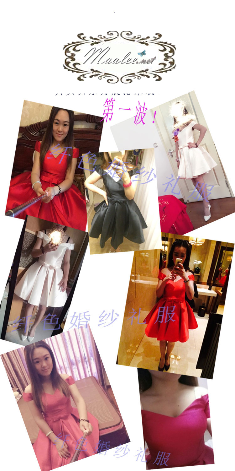 พร้อมส่ง ชุดราตรีสั้น แบบปาดไหล่ ผ้าซาตินเรียบหรู กระโปรงทรงA แต่งโบว์2ชั้น ช่วงเอว สีชมพู Hot pink (เชือกผูกหลัง)