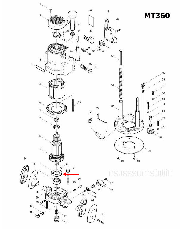 BEARING RETAINER 50 เราท์เตอร์ Maktec, Makita MT360, MT362, M3600, M3600B [#11] Pn.285711-0 (แท้) ##