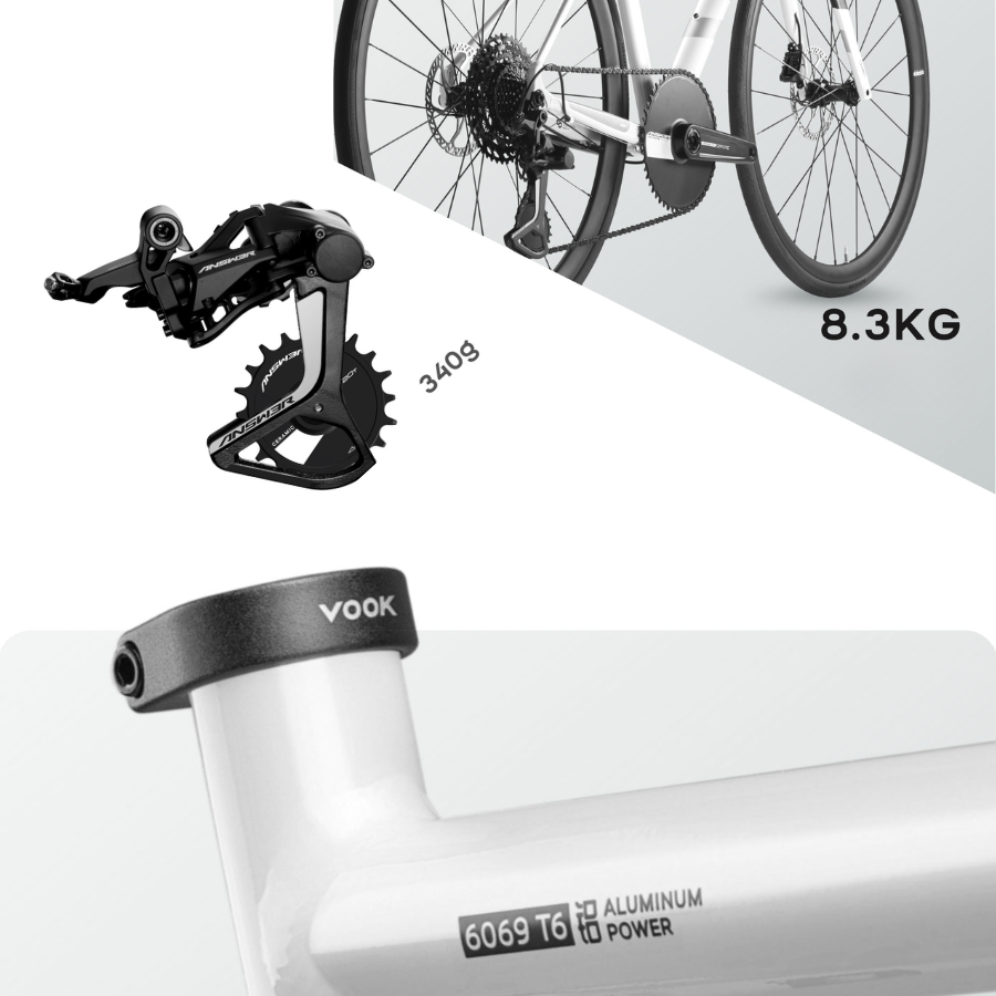 VOOK ONE Road Bike – 13-Speed, Carbon Fork, Hydraulic Disc Brakes | Just 8.3 kg | Free Shipping