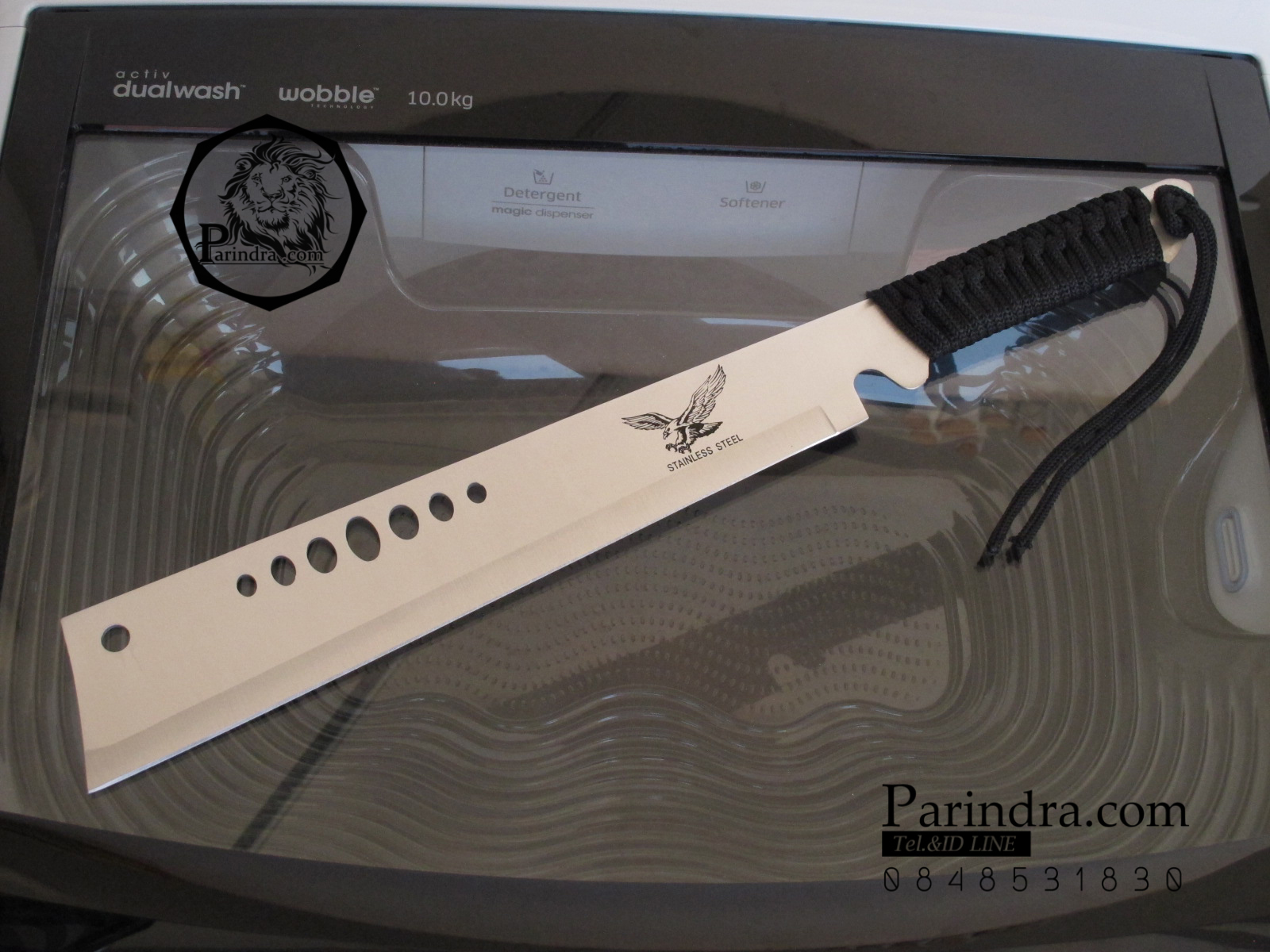 มีดยาวเดินป่า Hawk สปาร์ต้า หัวตัด ขนาด 18.5 นิ้ว ด้ามเชือกถักสีดำ