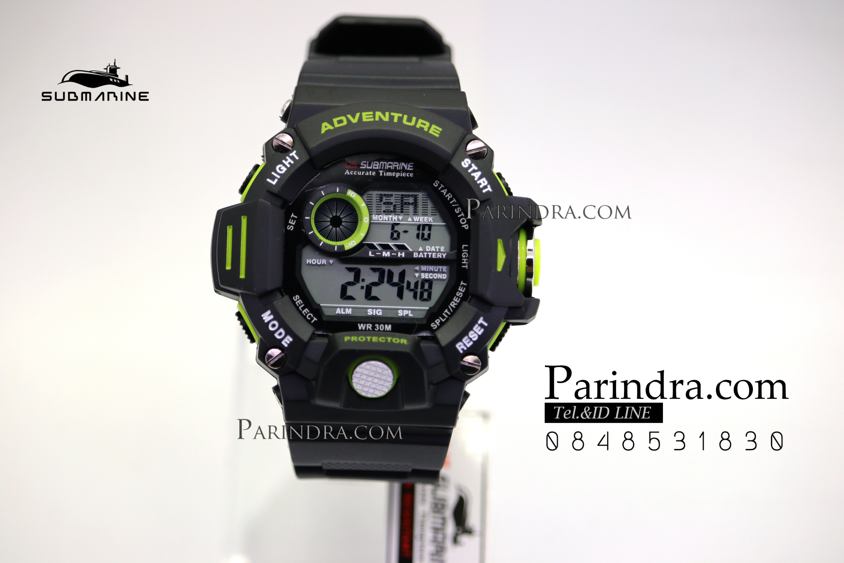 นาฬิกา US submarine รุ่น TP1328M สีดำตัดเขียว พื้นหลังเทา