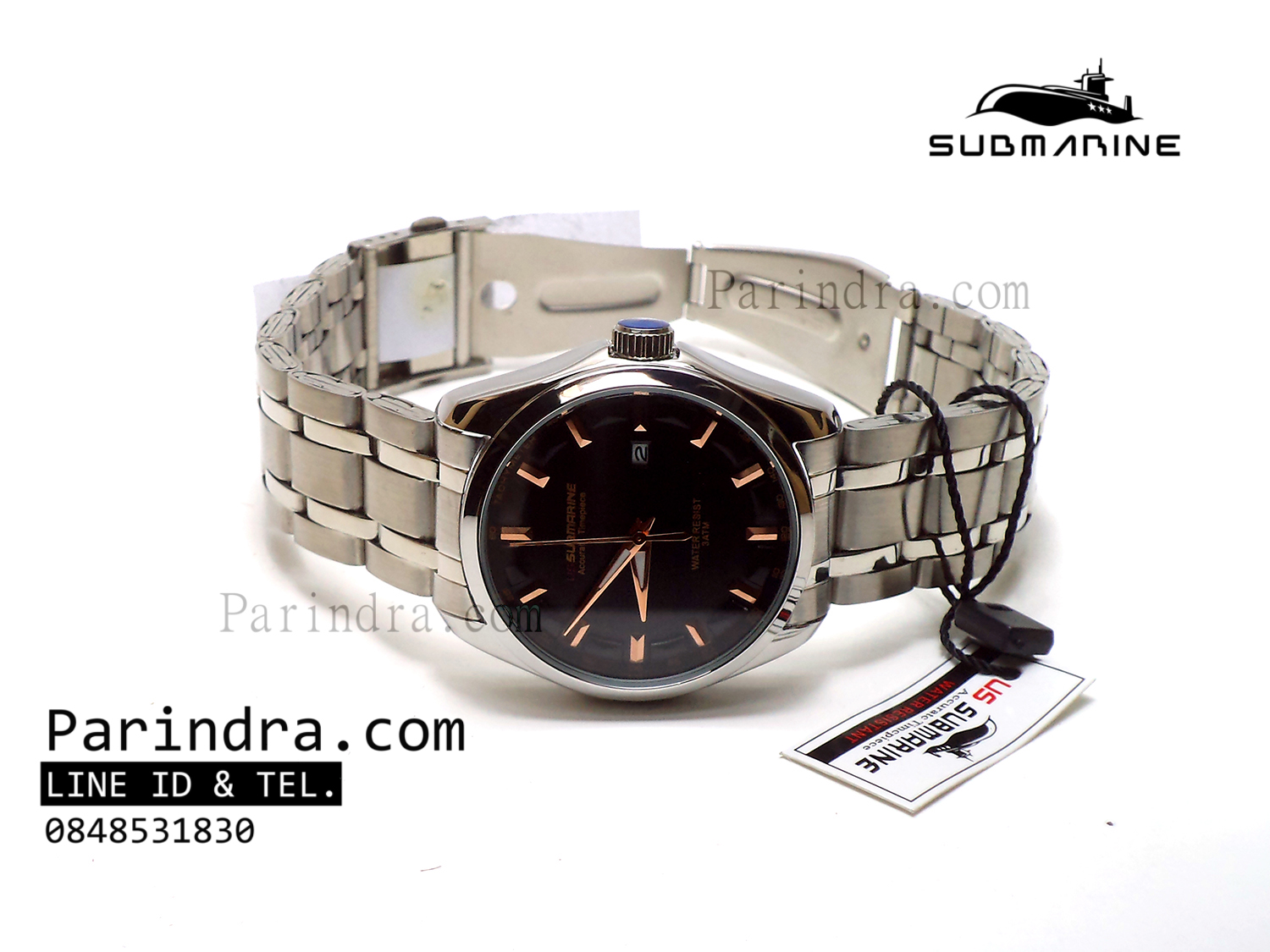 นาฬิกาคู่ US submarine รุ่น J109MD สายแสตนเลสเงินหน้าปัดดำ