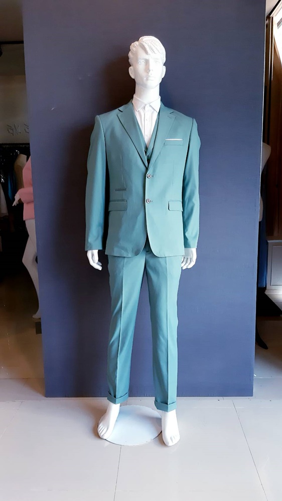 พร้อมเช่า เสื้อสูทชาย สีเขียวมิ้นต์เข้ม สีเขียวพาสเทล Dark Pastel Mint Green (พร้อมเสื้อกั๊ก)