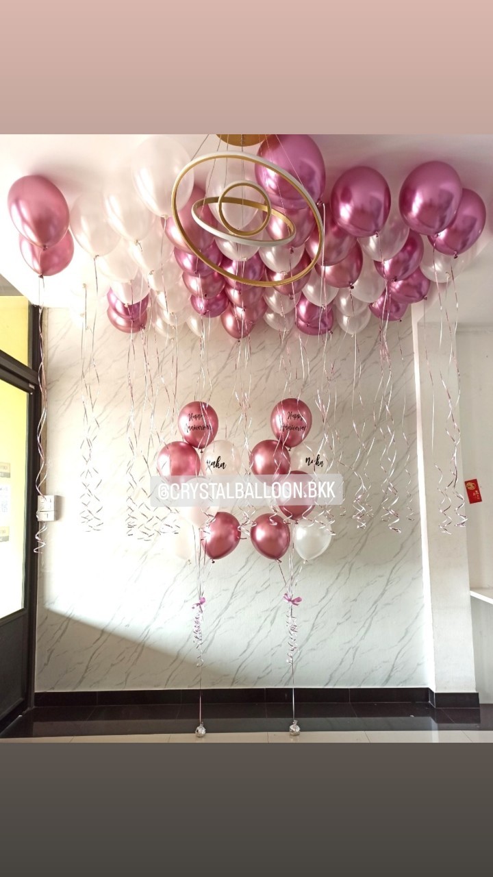 ลูกโป่ง Anniversary ช่อลูกดป่ง ช่อ 7 ลูก 2 ช่อ พร้อม ลูกโป่งลอยฝ้า 50 ลูก พร้อมตกแต่ง สามารถเปลี่ยนสีลูกโป่ง/เปลี่ยนข้อความได้