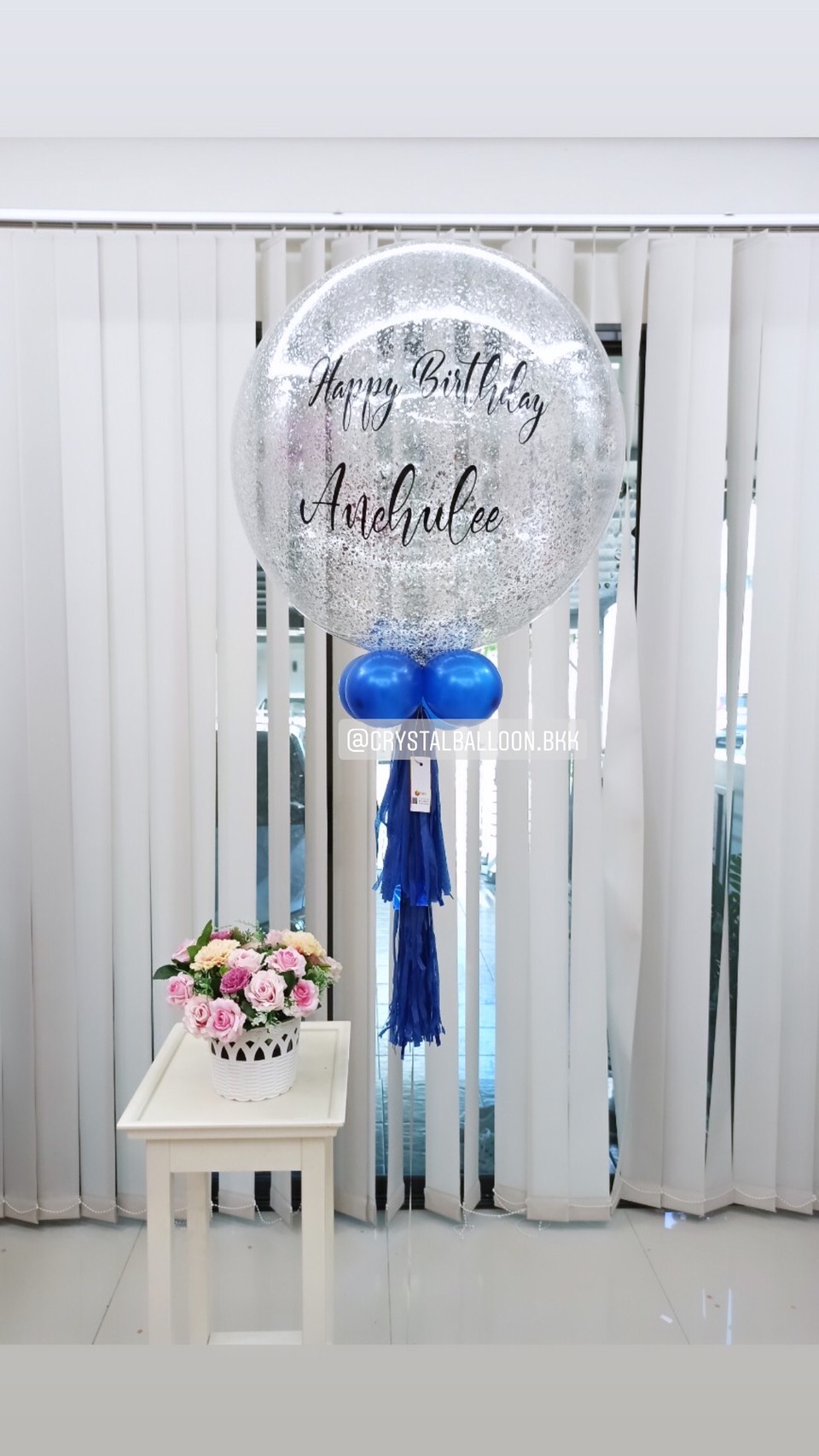 ลูกโป่ง วันเกิด Bubble ขนาด 24" โทนสี น้ำเงิน พร้อมตกแต่ง สามารถเปลี่ยนสีลูกโป่ง/เปลี่ยนข้อความ/เปลี่ยนขนาดได้