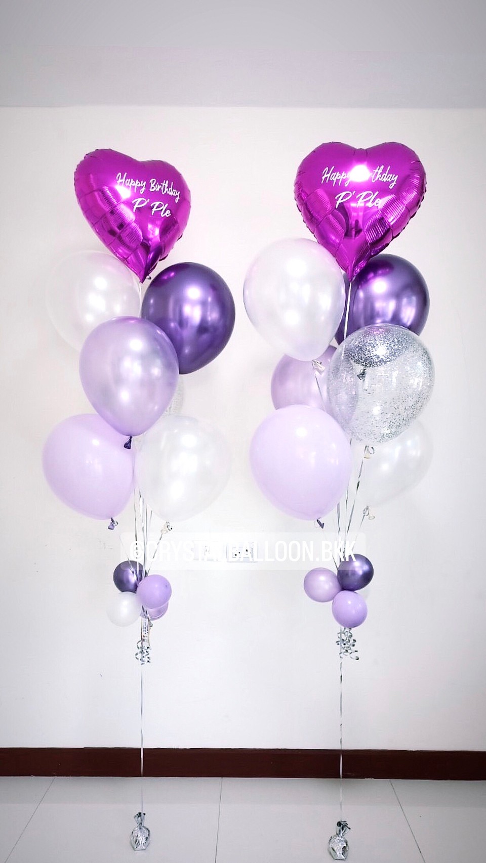 ลูกโป่ง วันเกิด ช่อลูกโป่งฟอยล์หัวใจ ขนาด 18" 2 ช่อ พร้อม Theme สีม่วง พร้อมตกเเต่ง สามารถเปลี่ยนสีลูกโป่ง/เปลี่ยนข้อความ/เปลี่ยนสี-ฟอยล์ตกแต่งได้