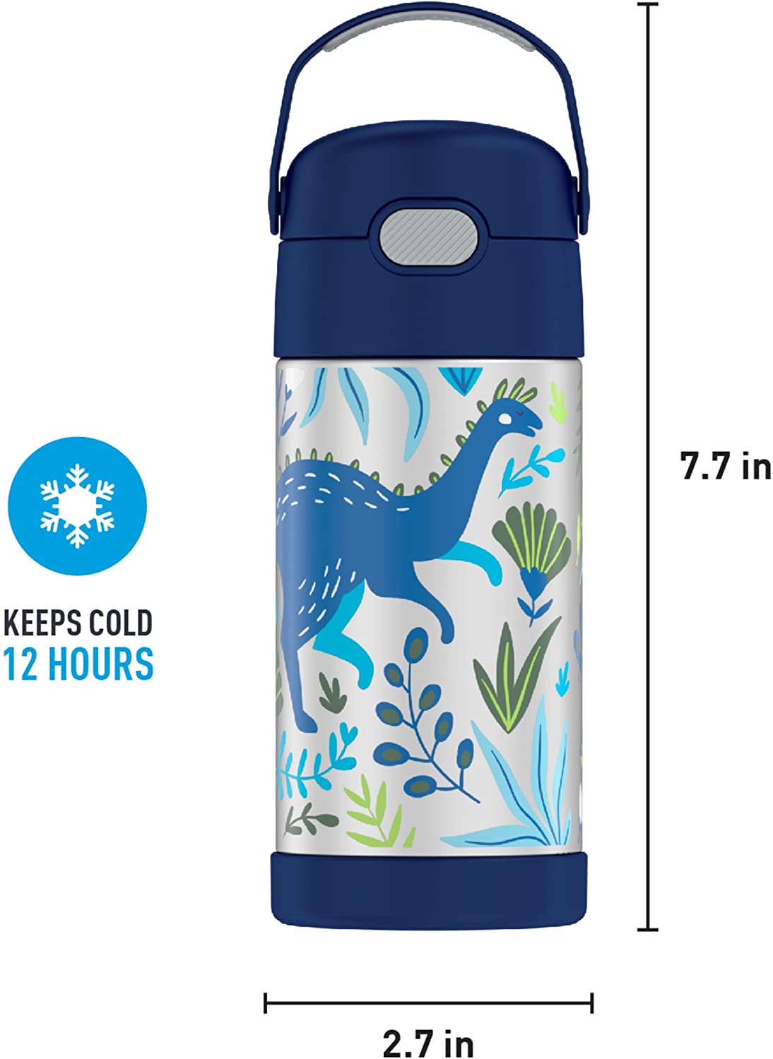 กระติกดูดน้ำแตนเลสหุ้มฉนวนสุญญากาศยี่ห้อ Thermos ของแท้ขนาด 12 ออนซ์ ลาย Dinosaur Kingdom