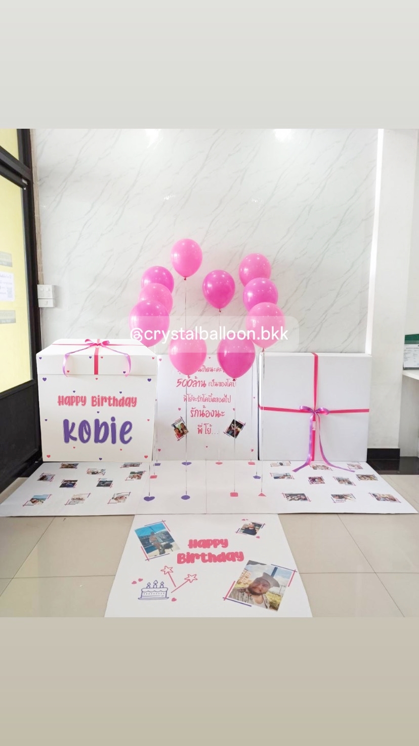 Happy Birthday Surprised Jumbo Box 36" กล่องเซอร์ไพรส์วันเกิด ลูกโป่ง 10 ลูก พร้อมตกแต่ง สามารถใส่รูปได้ 25 ใบ สามารถเปลี่ยนสีลูกโป่ง/เปลี่ยนข้อความได้