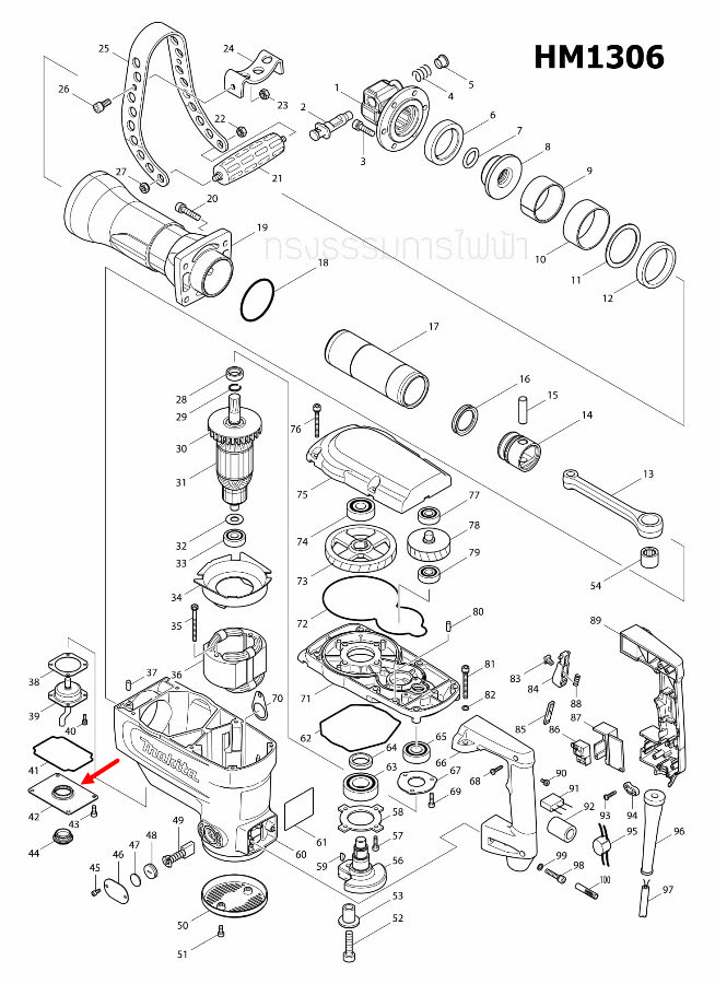 OIL TANK COVER COMPLETE สกัด เจาะพื้น มากีต้า Makita HM1306 [#42] Pn.158538-0 (แท้) ##