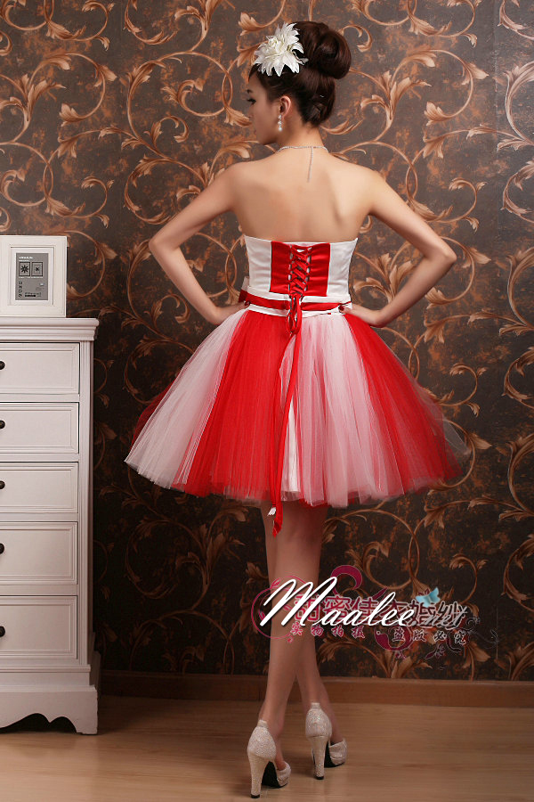 พร้อมเช่า ชุดแฟนซี ชุดราตรีสั้น เกาะอก กระโปรงสุ่ม ลายทางริ้ว เก๋มาก มี 3 สี