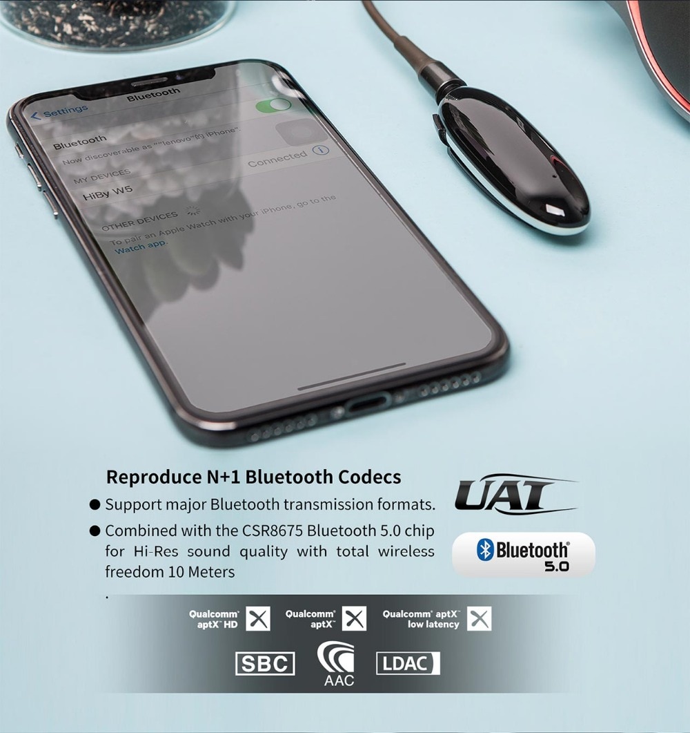 ขาย Hiby W5 Dac-amp ไร้สายชิป Quallcom CSR8675 รองรับ Bluetooth 5.0 , UAT CODEC ตัวใหม่