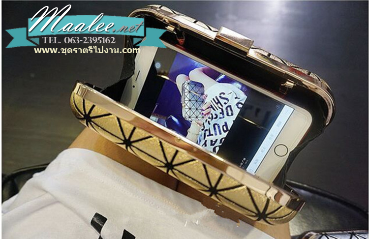 พร้อมส่ง Evening Clutch กระเป๋าออกงาน สีเงินลายตาราง พร้อมสายสะพายยาว